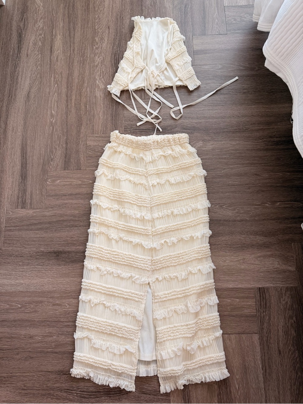 Women’s Cream Ruffled Two-Piece Set - Picture 2 of 2